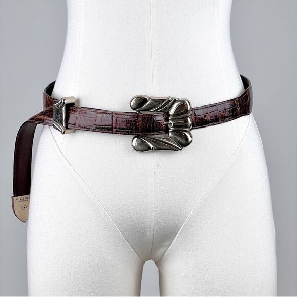 Vintage Vicenza Calfskin Alligator Print Sterling Silver Women’s Waist Belt main image 9